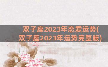 双子座2023年恋爱运势(双子座2023年运势完整版)