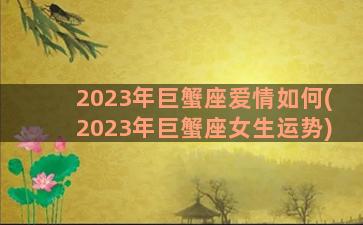 2023年巨蟹座爱情如何(2023年巨蟹座女生运势)